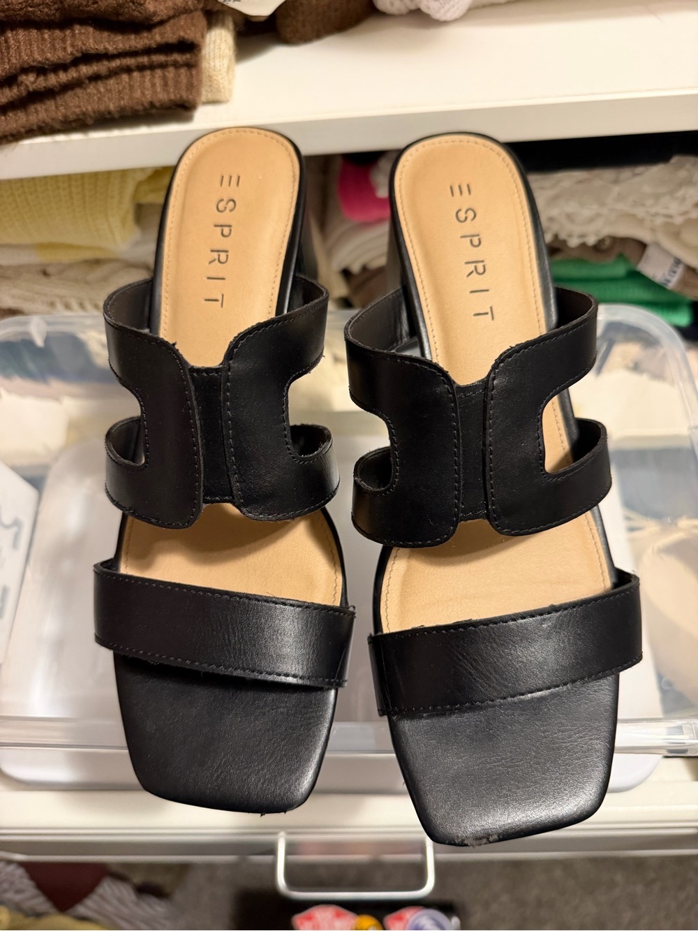 Esprit Elian Women's Black Leather Slide heel Sandals. Size 8. New no box.